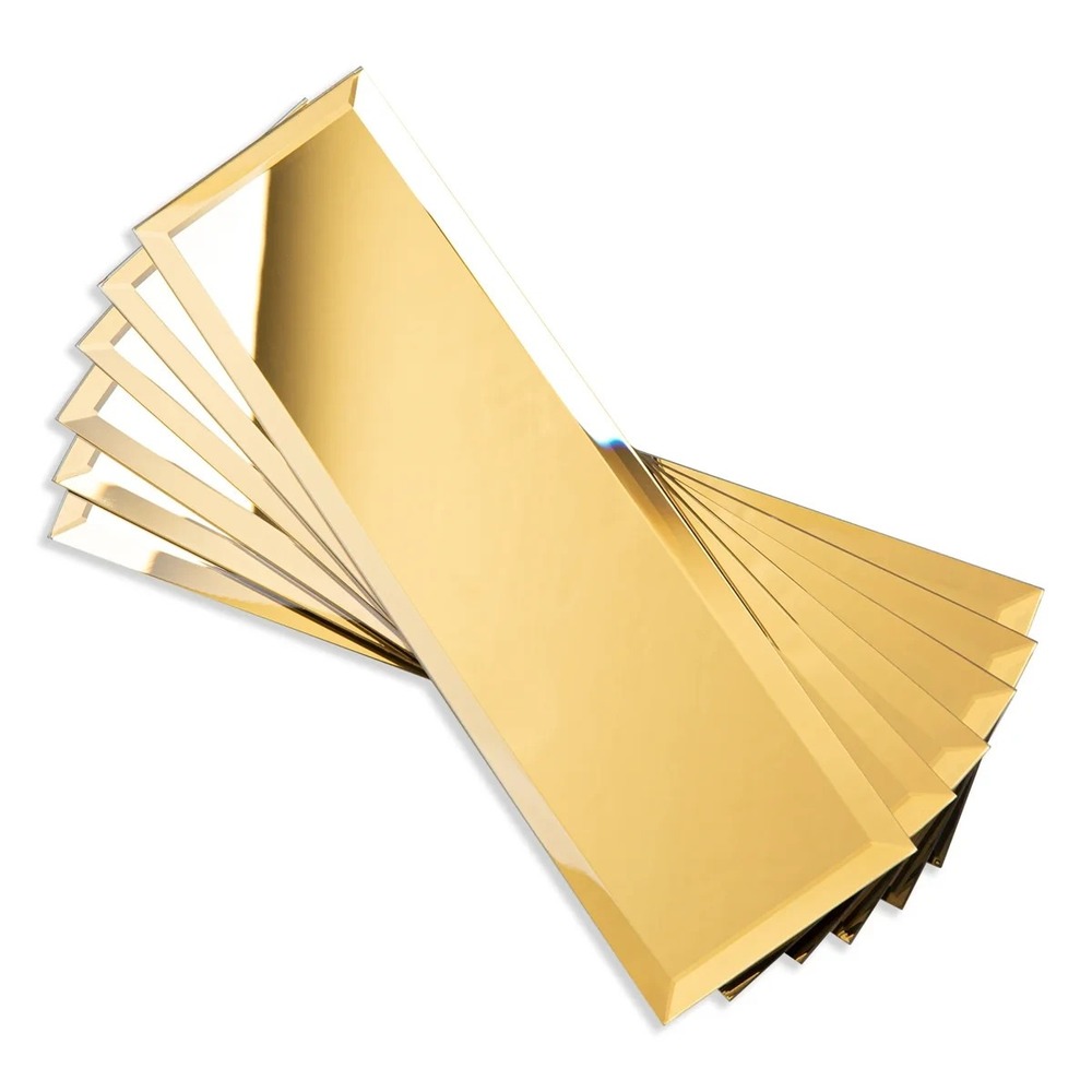 Diflart Gold Beveled Mirror Glass Subway Backsplash Tile Peel & Stick 15pc 4x12